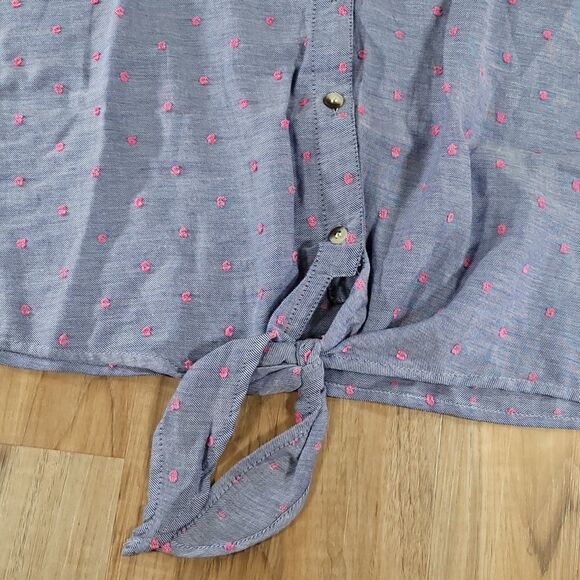 🔺️NWT Sim & Sam Blue & Pink Dotted Buttoned Cuffed Sleeve Top XLarge - Picture 6 of 10